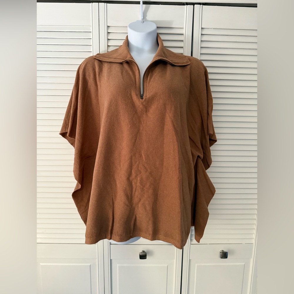 Banana Republic 100% cotton Coffee Brown Zip-Collar Poncho, NWT, One size